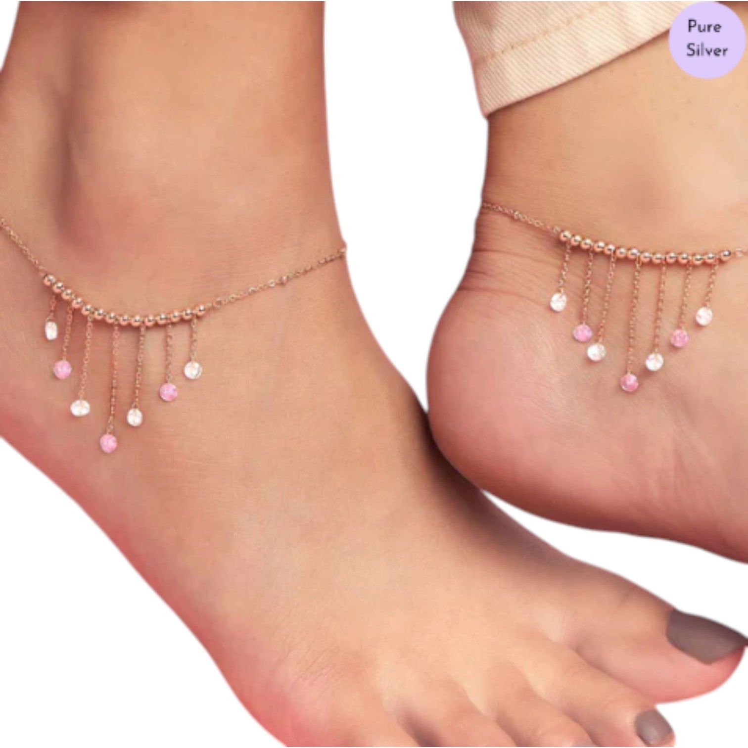 Rose-Gold Plated 925 Sterling Silver Drop Anklet By Kesardeep Impex For Women